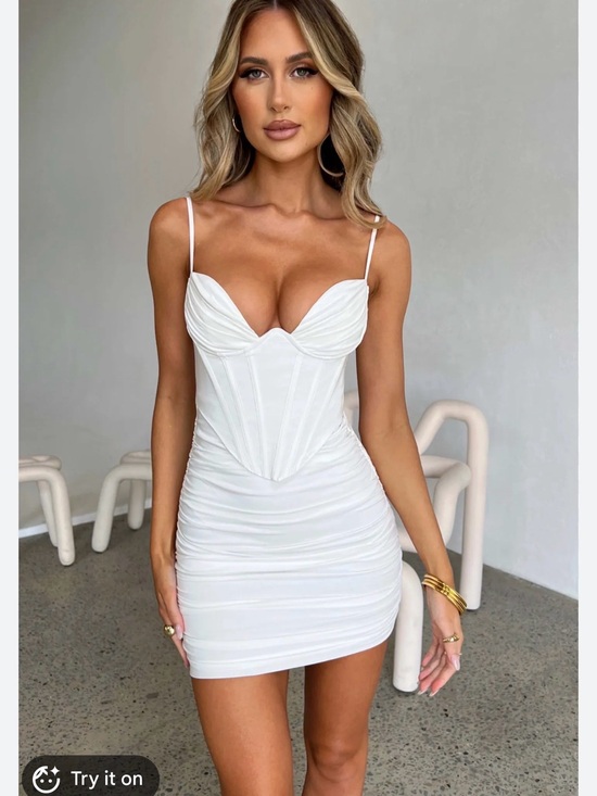babyboo Dresses & Skirts - White Ruched Corset Mini Dress with Thin Straps